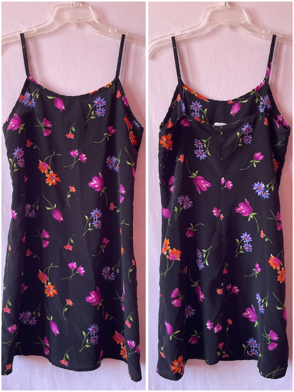 Vibrant Floral Black Mini Dress 💐🖤🔲